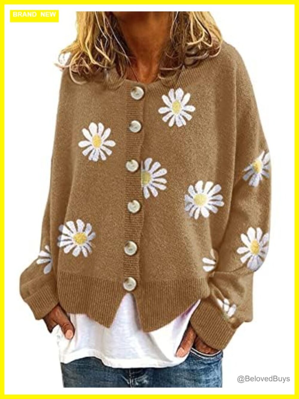 Oversized Cropped Floral Cardigan Cable Knit Button Down Sweater